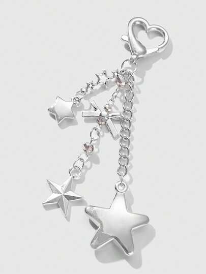 Kawaii 1 pièce Charm de sac à pendentif en forme d'étoile avec strass argentés et perles, cadeau simple et élégant pour les femmes