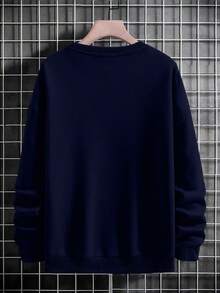SHEIN Cottnline Cotton Men 1pc Christmas Print Drop Shoulder Sweatshirt - Navy Blue - View 2