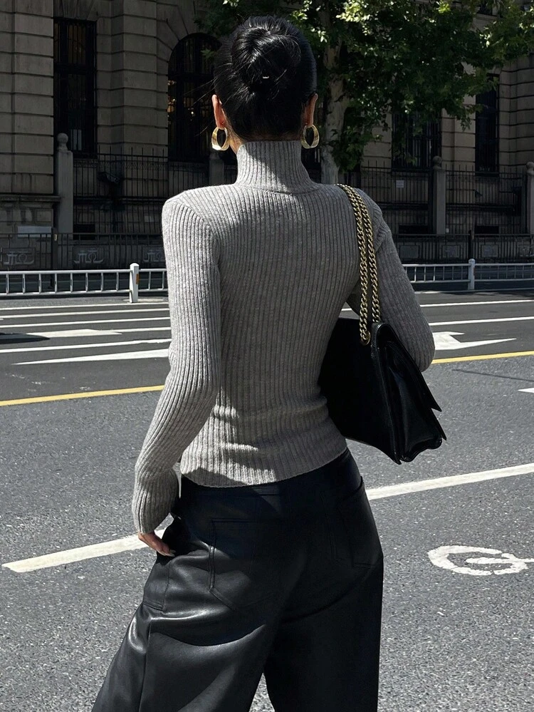 Women's Autumn High Neck Criss-Cross Hem Sweater