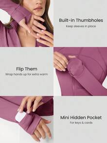 GLOWMODE FeatherFit™ Slim-It Streamline Performance Secure Pockets Zip Up Long Sleeve Jacket Low Impact Yoga Daily  Spring Summer - Red Violet - View 4