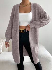 EMERY ROSE Cardigan lungo casual in maglia a tinta unita con spalle scoperte e maniche lunghe, adatto per l'autunno