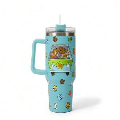 SCOOBY-DOO X SHEIN Cốc 40oz họa tiết hoạt hình có quai, cốc cách nhiệt, bình nước cách nhiệt chân không, cốc du lịch bằng thép không gỉ, cốc dùng trong ô tô