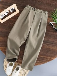 小男孩白色裤子，腰部带扣设计，适合各种派对、节日和聚会 - 軍綠色 - 查看 2