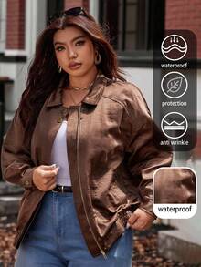 Vionelle Damen Große Größen Jacke aus Wildleder mit Raglanärmeln Einfarbig, Lässig