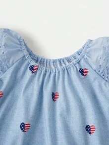 Joliand Joliand 2 件/套 女婴优雅城市学校爱国心旗印花针织无袖宽松上衣和阔腿短裤，适合日常休闲、独立日、旅行、海滩 7 月 4 日 7 月 4 日美国国旗 美国国旗 美国国旗 爱国旗帜 老荣耀 独立日