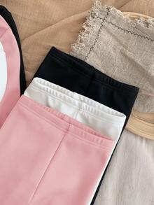 SHEIN LMoss Kids Bộ 6 món áo thun dài tay cổ lọ màu trơn dễ thương cho bé gái và quần dài cạp chun, thời trang thu đông - Nhiều màu - Xem 7