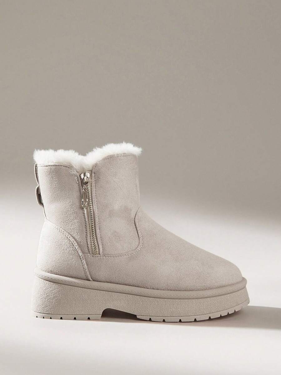 Solecia 冬季女士休闲百搭厚底雪地靴 - 米色 - 查看 1