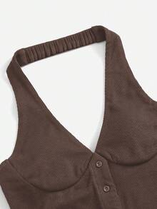 SHEIN EZwear Màu thuần Vải to sợi Áo hai dây - màu nâu - Xem 2