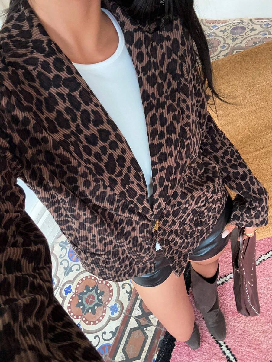 SHEIN Unity Sacou damă casual la modă cu imprimeu leopard, toamnă - Multicolor - Vizualizare 1