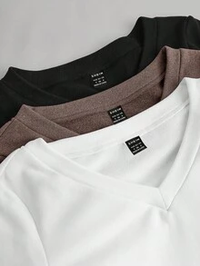 SHEIN EZwear 女式百搭彩色 V 领褶饰腰部保暖内衬长袖修身 T 恤，休闲百搭，冬季 - 彩色 - 查看 6