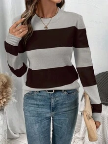 EMERY ROSE 时尚优雅高端毛衣，女士长袖宽松针织套头衫，秋冬 - 彩色 - 查看 5