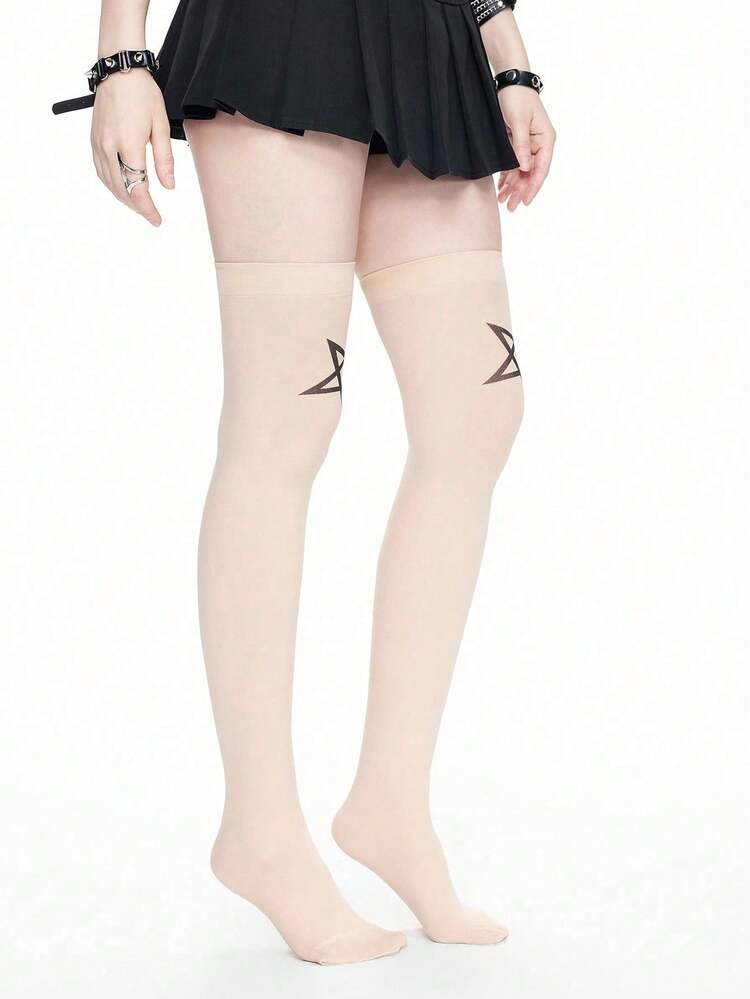 ROMWE Grunge Punk 1 Pair Dark Rock Star Over-The-Knee Stockings - Beige - View 3