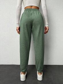 EURMUSE Women's Solid Color Drawstring Waist Pockets Jogger Pants - Mint Green - View 2
