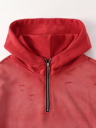 Street Life Men's Distressed Hoodie With Holes, Loose Short Style, Fall