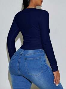 Zolique Damen Einfarbiges minimalistisches T-Shirt mit rundem Ausschnitt und kurzen Ärmeln