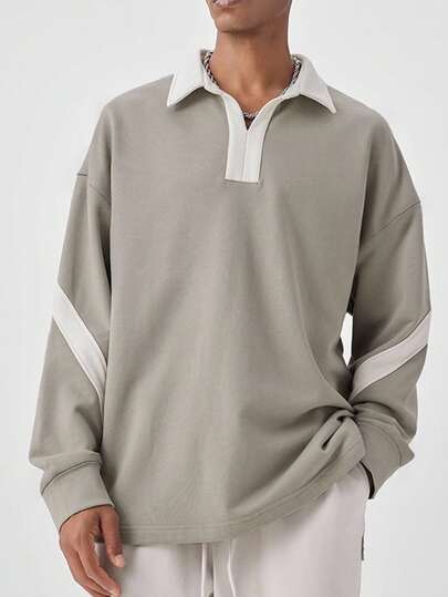 INAWLY 男士休闲时尚街头运动撞色落肩宽松 V 领运动衫，秋季