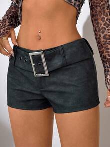 SHEIN PETITE 女士秋季扎染水洗PU迷你短裤，配腰带，复古做旧风格，小码，适合秋季穿着，也可作为万圣节服装，时尚百搭，休闲简约。适合外出、居家、休闲、优雅、通勤等多种场合，高品质升级，个性化定制，适合派对、通勤上班、会见客户等多种场合，尽显老钱风范、老板娘气质、女强人风范，性感迷人。 - 灰色 - 查看 4