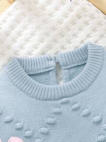 SHEIN 1 pieza Mono azul bebé con decoración de lazo dulce, mono de punto de manga larga de moda