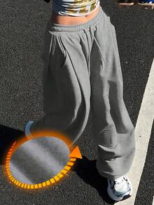 DAZY 女士纯色宽松褶皱运动裤，休闲运动裤，保暖内衬，厚款，适合秋冬季女士慢跑裤 - 淺灰色 - 查看 4