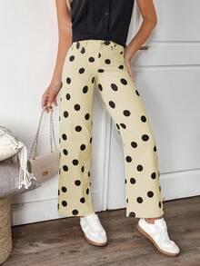 EMERY ROSE Quần jean ống rộng túi chéo chấm bi thường ngày dành cho nữ - Màu Khaki - Xem 7