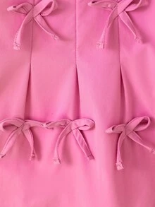 SHEIN Playful Pals 2件套少女时尚甜美蝴蝶结装饰上衣+阔腿裤套装，春秋 - 玫紅色 - 查看 8