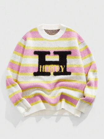 Street Life Men's Crew Neck Multi-Color Striped Street Style Knit Sweater, Fall Winter