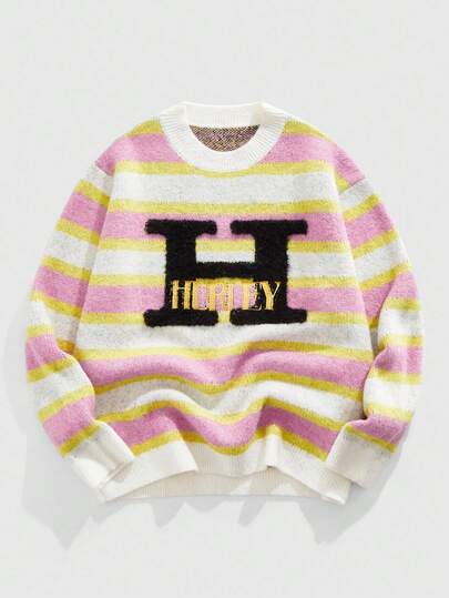 Street Life Men's Crew Neck Multi-Color Striped Street Style Knit Sweater, Fall Winter