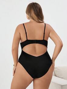 SHEIN CURVE+ Plus Size Women Halloween Lace Sexy Bodysuit/Autumn /Winter - Black - View 2