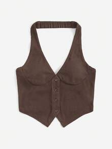 SHEIN EZwear Màu thuần Vải to sợi Áo hai dây - màu nâu - Xem 5