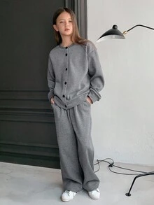 DAZY 秋冬款女童针织羊毛家居服 - 灰色 - 查看 2