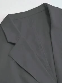 SHEIN Unity Áo khoác blazer nữ tay dài cổ ve lật màu trơn thời trang đa năng - Xám - Xem 4