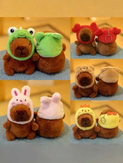 1 件水豚毛绒玩具钥匙扣挂件，柔软毛绒动物背包挂饰，汽车装饰配件，送给钥匙扣爱好者的礼物（水豚 3，可爱水豚毛绒玩具）。水豚毛绒玩具，水豚，可爱毛绒水豚。