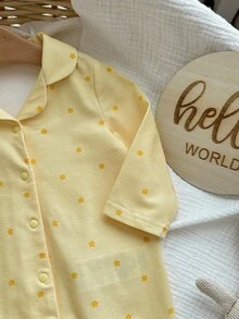 Cozy Pixies 新生儿男女宝宝纯色针织软领长袖连体衣秋冬款 - 黃色 - 查看 6