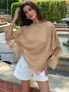 Aloruh 新款时尚杏色多功能针织提花镂空连体露背披肩领多穿度假风轻薄罩衫