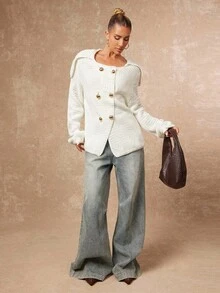 Lumalex Jesień Zima Spotkanie Impreza Bankiet Skromny Stary Pieniądze Kokietka Błyszczący Świąteczna impreza Rave Festiwal Wycieczka Wakacje Gorący Na zewnątrz Bogato warstwowy Sezon ślubny Bankiet Ceremonia Dojrzewania Duży kołnierz Gruby dzianinowy luźny krój Metalowy guzik Dwurzędowy damski sweter Biały kardigan zapinany na guziki Damski biały kardigan Biały kardigan z dzianiny Damski kardigan z dzianiny Biały kardigan z dzianiny - Morela - Zobacz 8