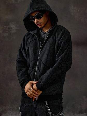 Street Life Sudadera con capucha de unicolor casual de manga larga para hombre, otoño