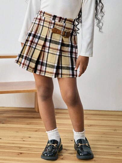 Maija Kids Maija Kids Colorful Plaid Elastic Waist Skirt, Versatile & Comfortable For Young Girls Fall Winter