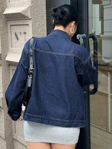 Dazy Plus 大码女式深水洗蓝色宽松翻领长袖休闲外套，春秋夹克