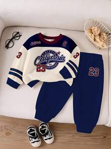 1 Set Baby Boys Casual Sports Style Numeric 23 & California Letter Print Crew Neck Sweatshirt And Sweatpants Set, Autumn/Winter Fall - Multicolor - View 2