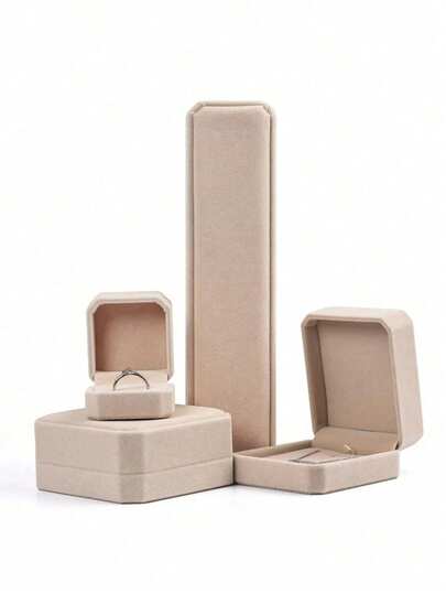 1pc High-End Luxurious Apricot Colored Jewelry Storage Box With Thickened Sealing Plush Jewelry Organizer Box For Wedding & Festival Gift Back To School