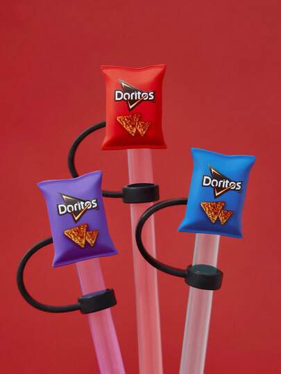 Doritos X SHEIN 1个/3个卡通图案防尘可重复使用吸管盖，适用于直径8-10毫米的吸管