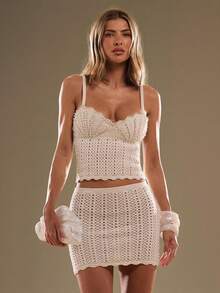 SHEIN BAE 女式休闲简约镂空针织紧身迷你裙