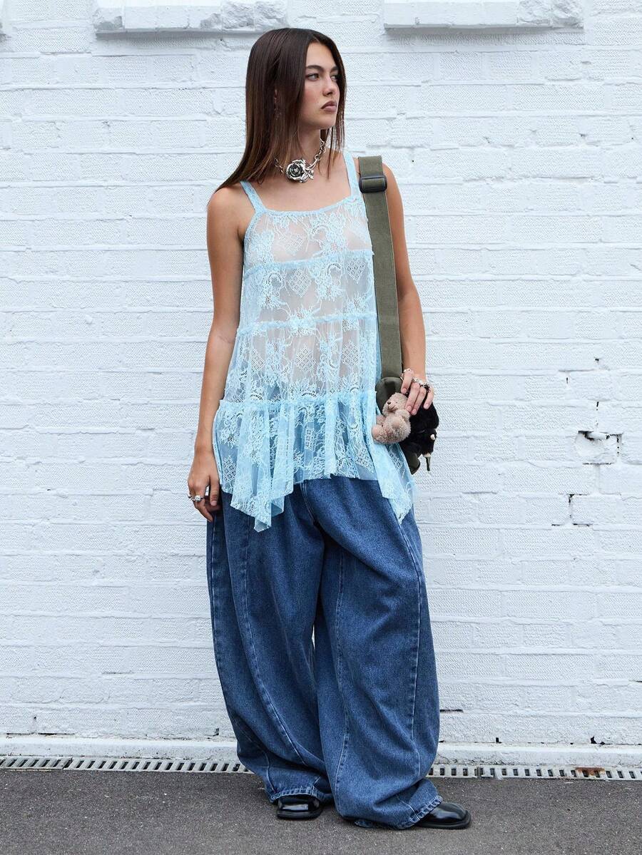 COUREZ Baby Doll Lace Cami Top /Y2K Fall Women Clothes Fall Clothes Cute Tops Going Out Top Winter Clothes Chic Top