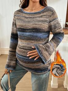SHEIN 孕妇条纹圆领长袖休闲百搭毛衣 - 彩色 - 查看 7