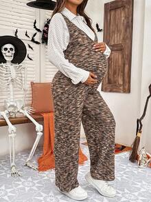 SHEIN 2-Piece Maternity Fashion Striped Shirt And Jumpsuit Set Maternity Two-Piece Set Autumn Halloween Costume - Multicolor - View 6