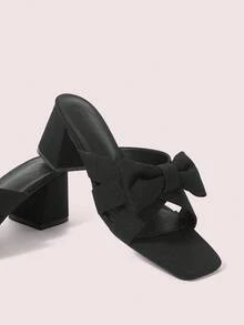 CUCCOO DOLLMOD Women's Elegant Commuter Square Toe Thick Heel Black Bow Sandals - Black - View 2