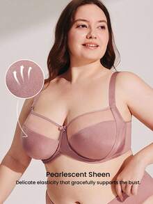 LUVLETTE Plus Unlined Full Coverage Side Support Brown Mesh Sheer Basic Breezy Comfort Minimizer Bra - Redwood - View 3