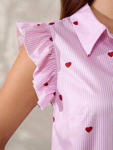 EMERY ROSE Blusa de mujer talla grande con estampado de corazones a rayas, para verano - Multicolor - Ver 4