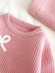 Genkimix Kids New Fashionable Versatile Cute Bow Decor Girls Pullover Sweater And Flare Pants 2 Pieces Set Girls Sweater Sets Girls Pink Knit Set Girls Ribbed Set Girl Knit Set Girls Pink Two Piece Set Toddler Girls Sweater Young Girls Fall Outfits Young Girls Winter Clothes Kids Fall Clothes Girls Knit Set Bow Knit Pink Sweater