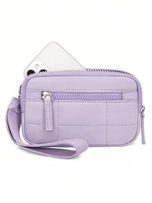 女士腕包钱包 - 绗缝尼龙腕包，带 3 个拉链隔层、旅行卡包和收纳包 - 彩色 - 查看 9